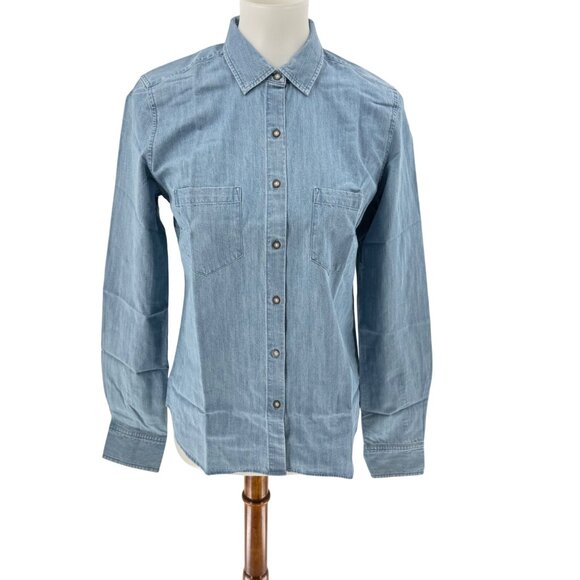 Untuckit Alleanza Regular Fit Denim Button-Up Shirt Women Size 4 Light Blue 100% - Picture 1 of 11